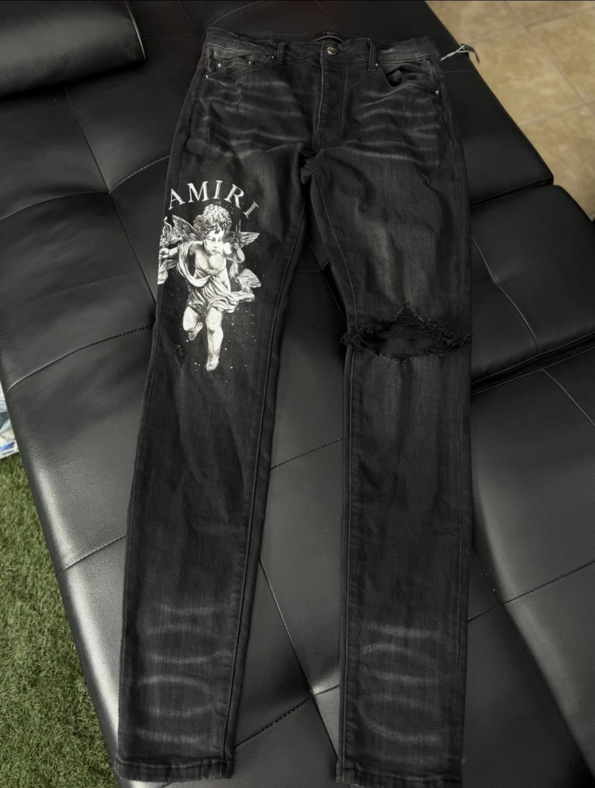 Amiri Black Angel Logo Jeans 100% Authentic Quick Shipping