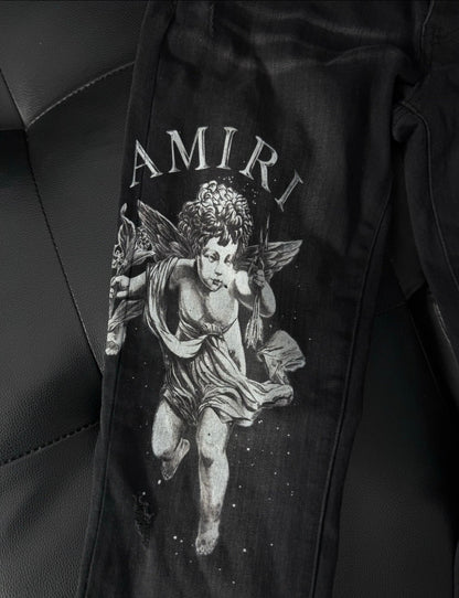 Amiri Black Angel Logo Jeans 100% Authentic Quick Shipping