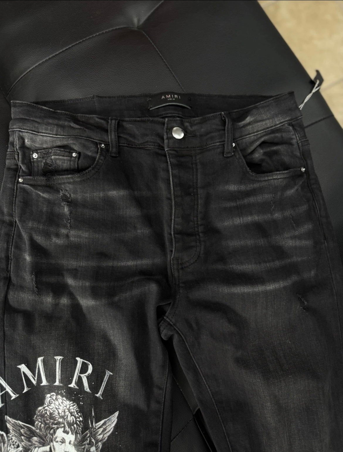 Amiri Black Angel Logo Jeans 100% Authentic Quick Shipping