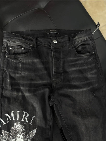 Amiri Black Angel Logo Jeans 100% Authentic Quick Shipping